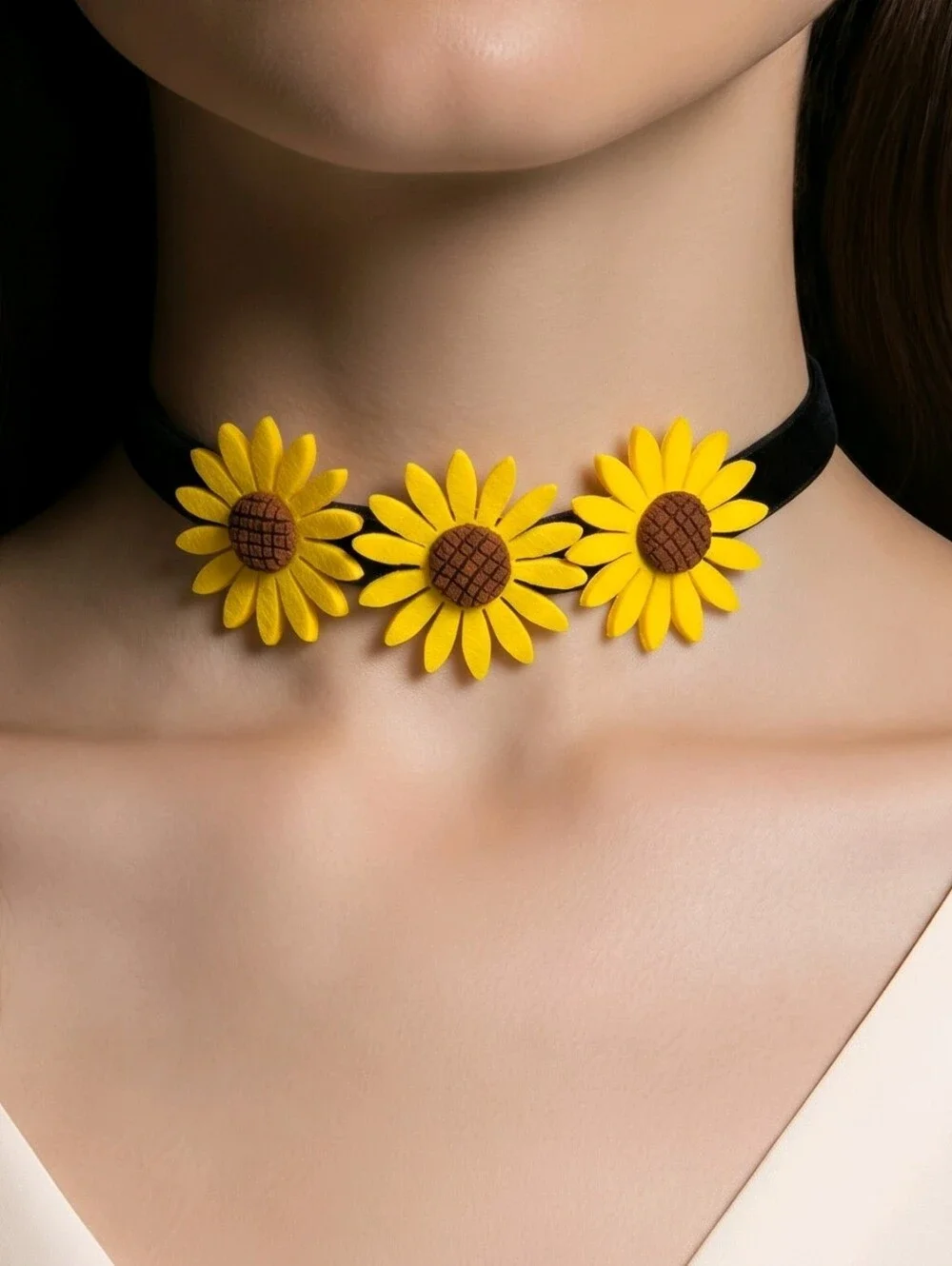 Sunflower Choker Necklace Floral Statement Collar Bold Dopamine Festival Jewelry